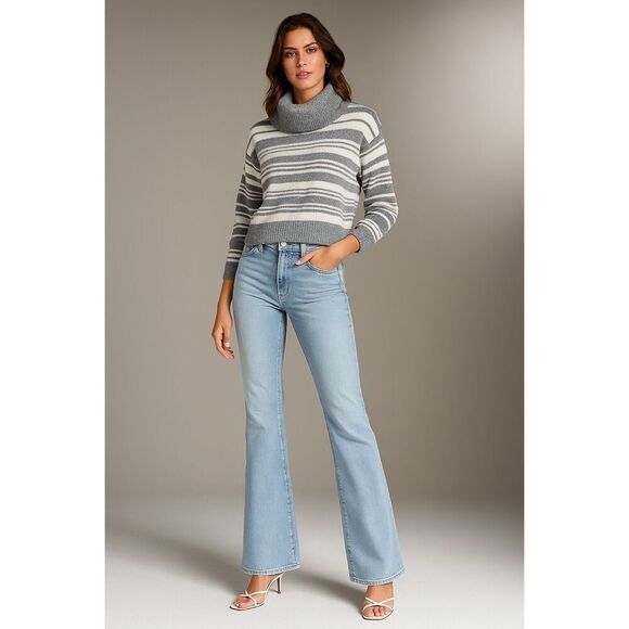 I.B. Diffusion Vintage Angora Blend Striped Cowl Neck Sweater Gray, White Size - Picture 1 of 12